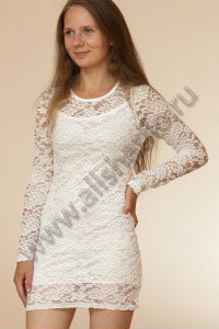 Продам: Белое кружевное платье с длинным рукавом