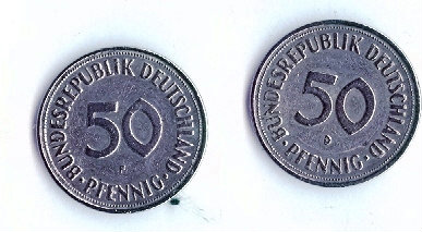 Продам: 50 pfennig/пфеннинг 1950 (D,F)