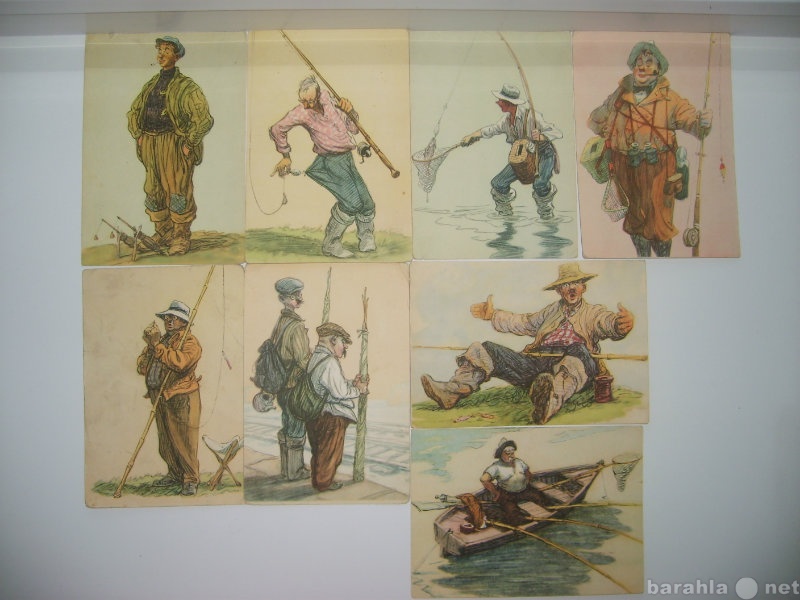 Продам: Открытки набор 8 шт Семенов.рыбалка.1956