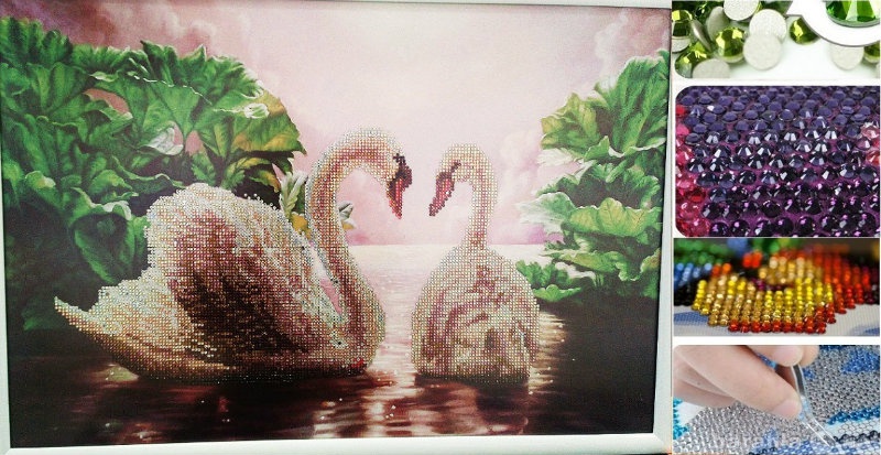 Продам: Картина круглыми стразами Лебеди 75х54см