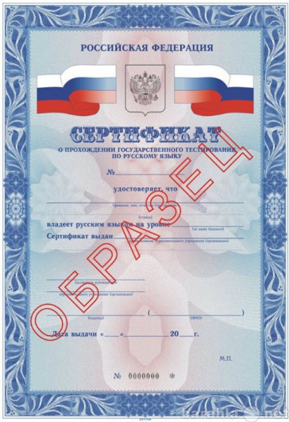 Предложение: Сертификат по русскому языку