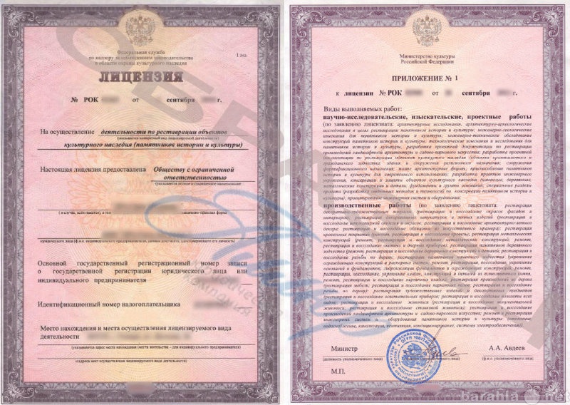 Предложение: Лицензия Министерства Культуры