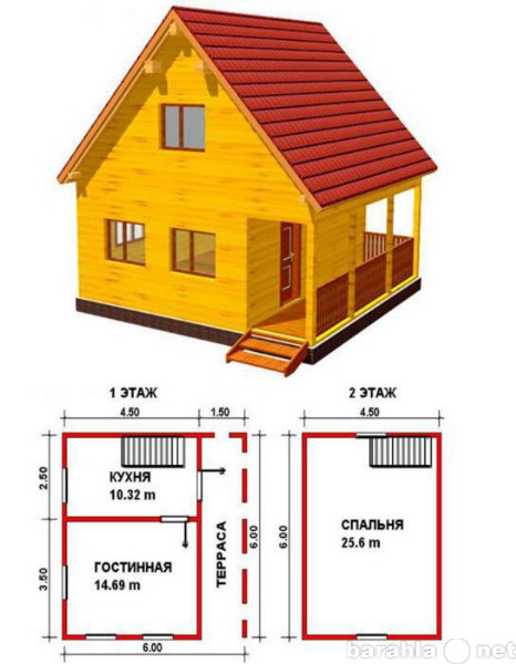 Предложение: Построим дом 6м х 6м, 2 этажа, 54м2 за 6