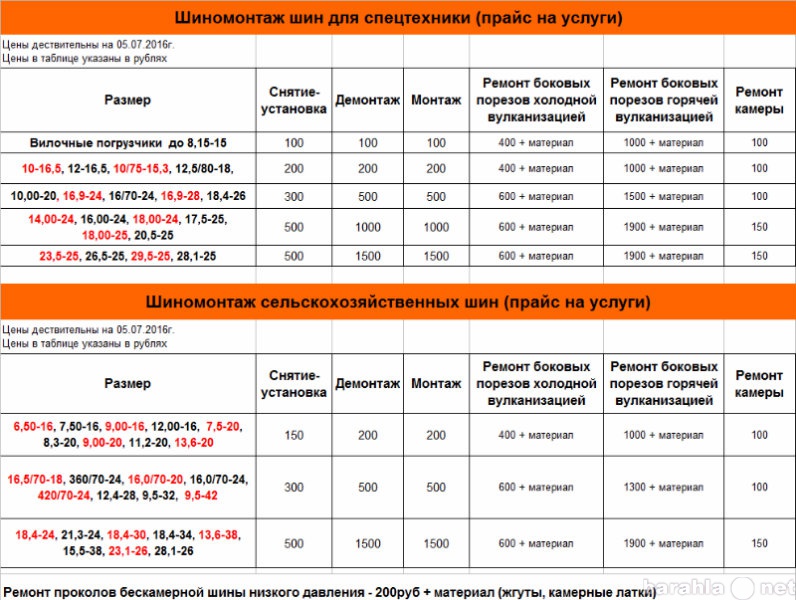 Предложение: Шиномонтаж шин для с/х и спецтехники