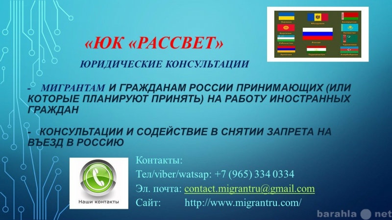 Предложение: услуги мигрантам и гр. РФ по миграции, т